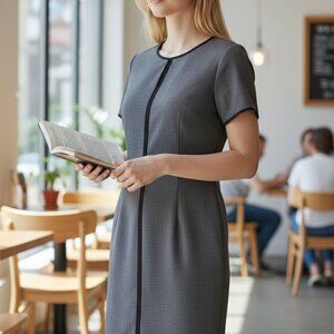 Elie Tahari Gray Sheath Dress Womens Size 8 Short Sleeve Polyester Blend Back Zi